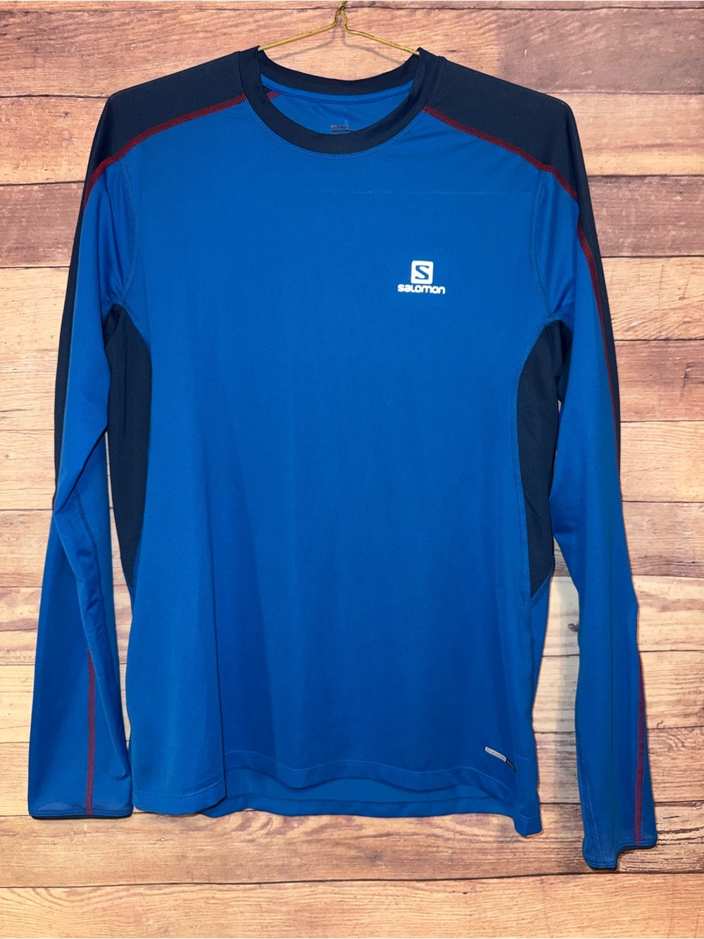 Salomon Long Sleeve Performance Shirt - Blue with Black and Red Accents